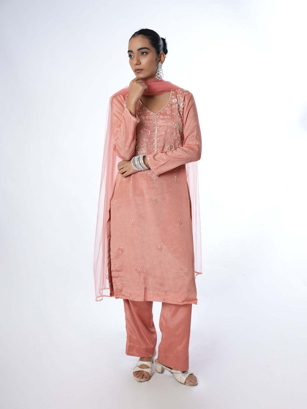 PEACH EMBROIDERED KURTI SET
