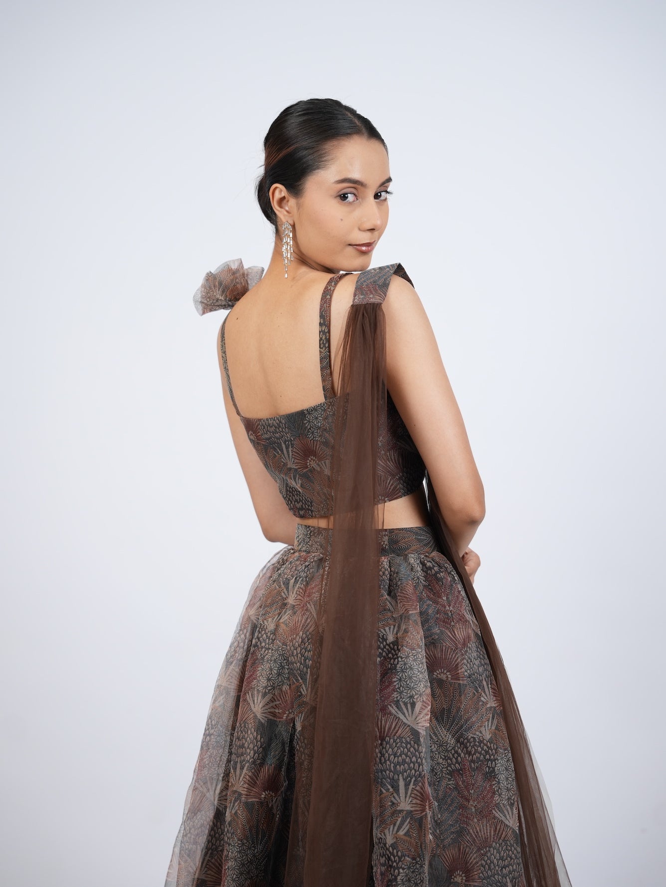 Brown Printed Lehenga Set