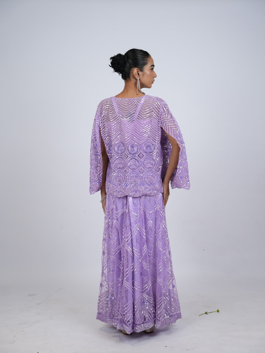 Lavender Embellished Jacket and Palazzo Set