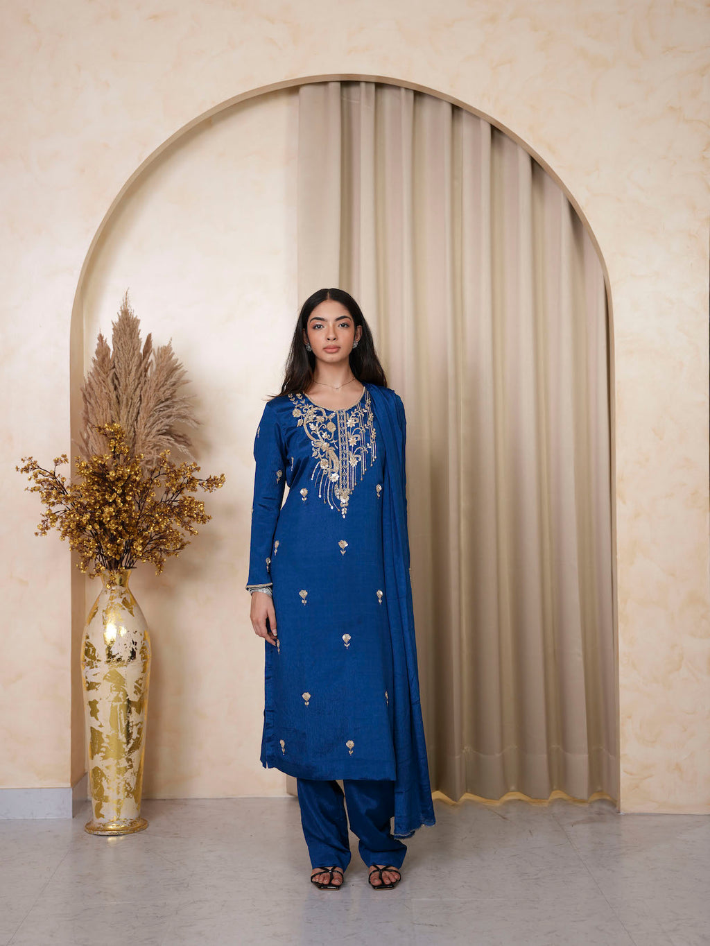 ROYAL BLUE ZARI SEQUIN SILK SUIT SET