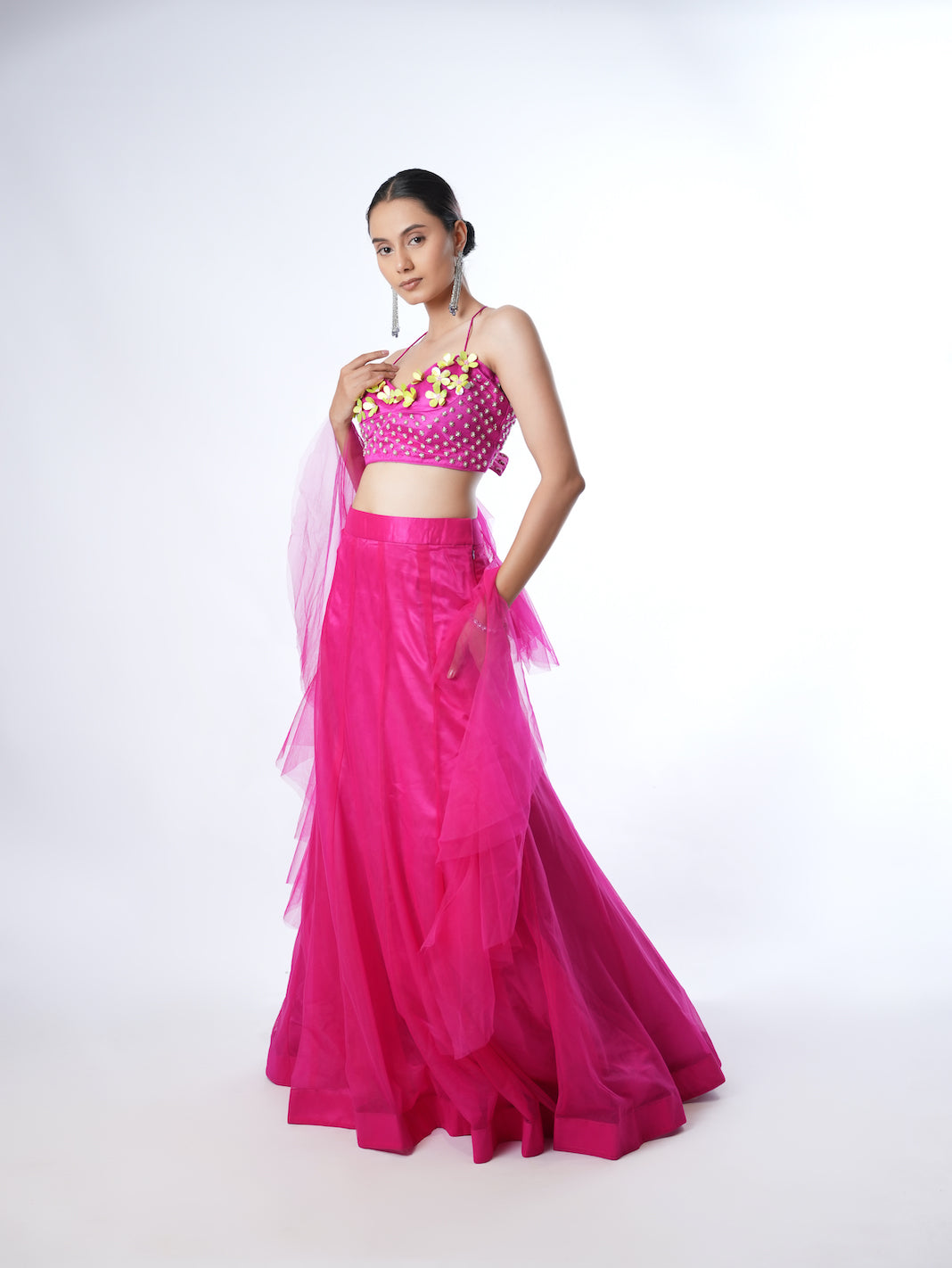 MAGENTA FLORAL INDO-WESTERN LEHENGA