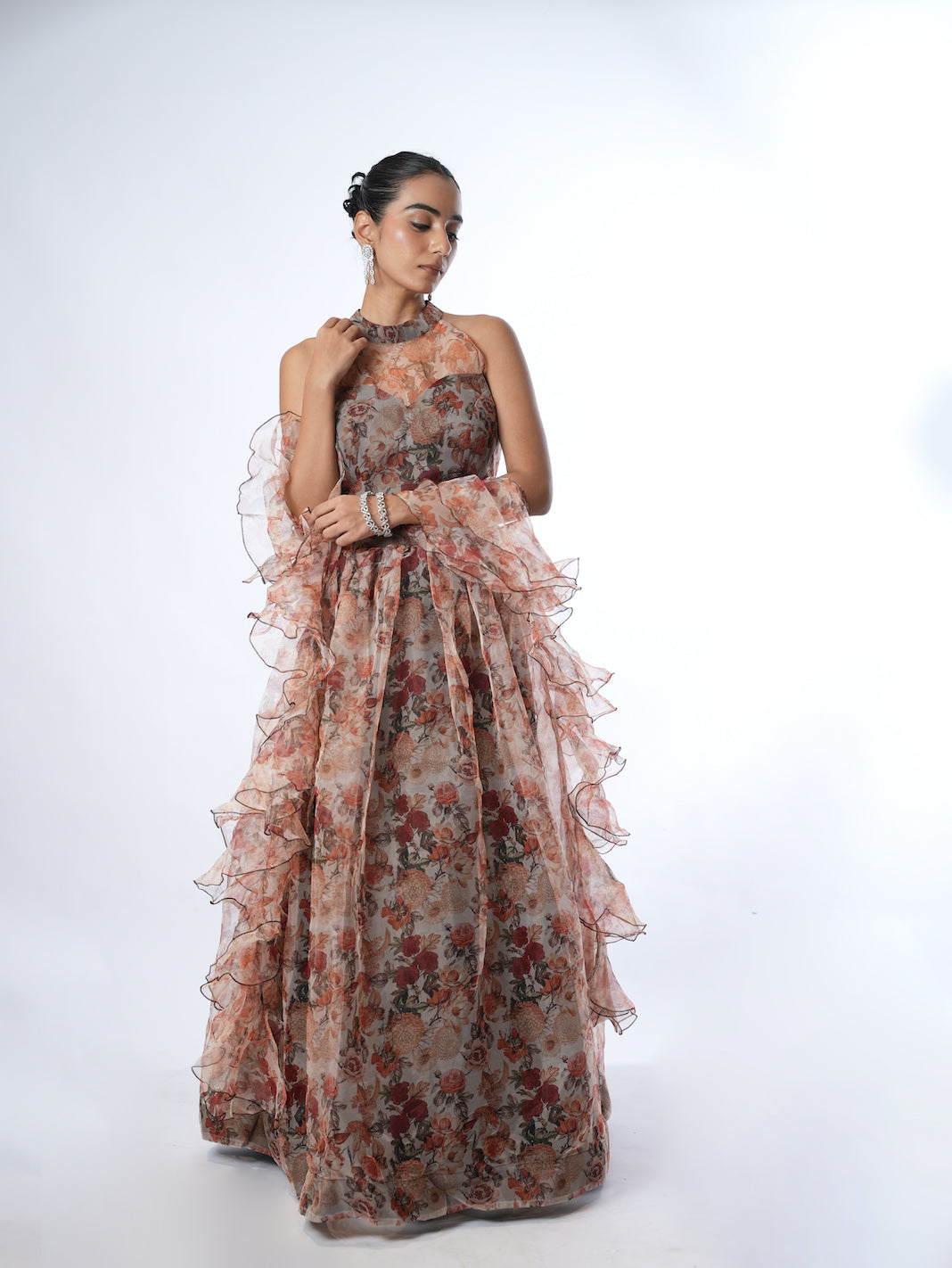 GREY & RUST FLORAL LEHENGA SET