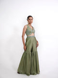 OLIVE GREEN EMBROIDERED SHARARA SET