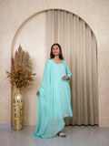 Sky Blue Embroidered Silk Kurta Set